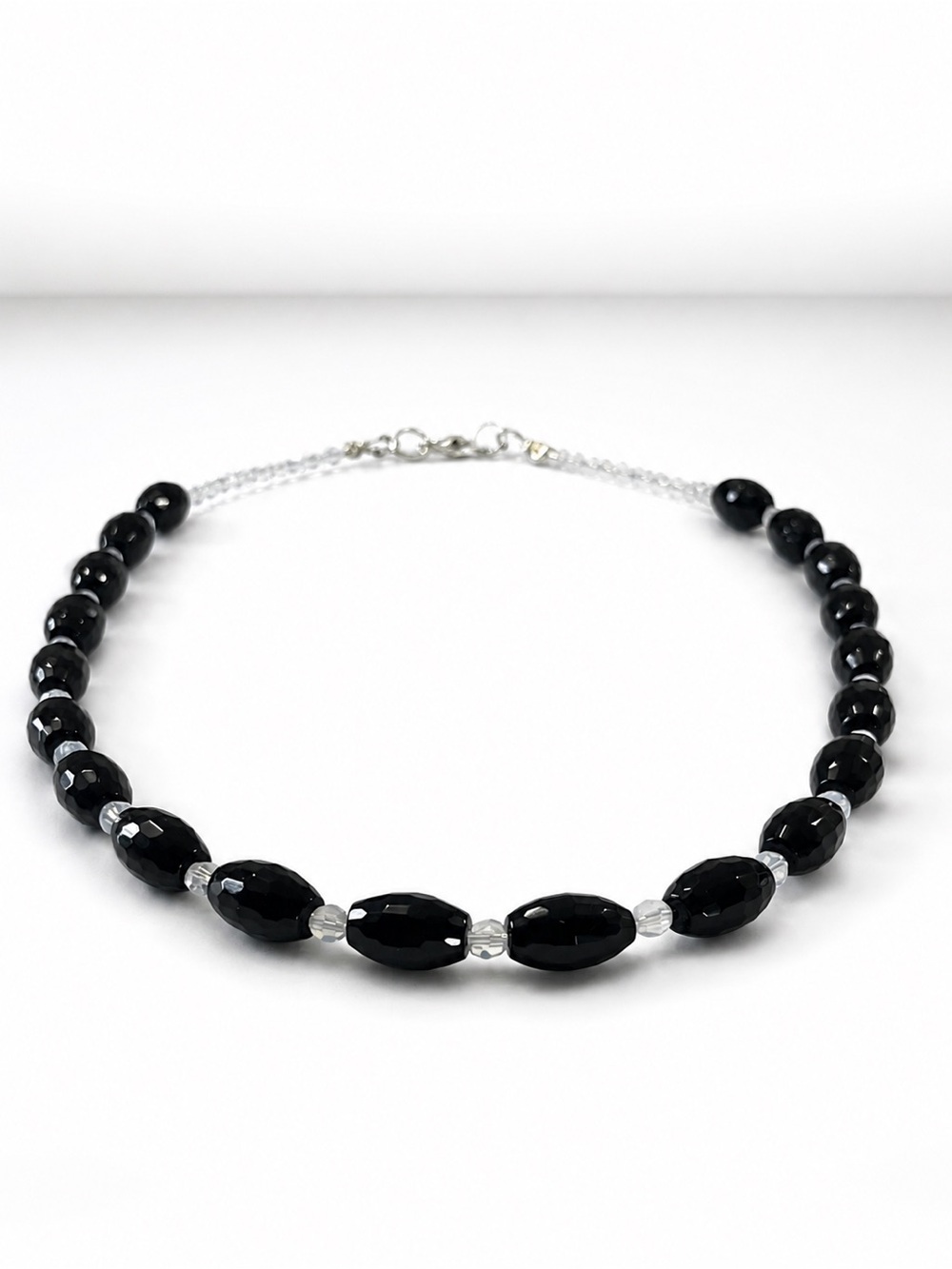 Handmade Black Onyx & Retired Swarovski Air Opal Crystal Necklace